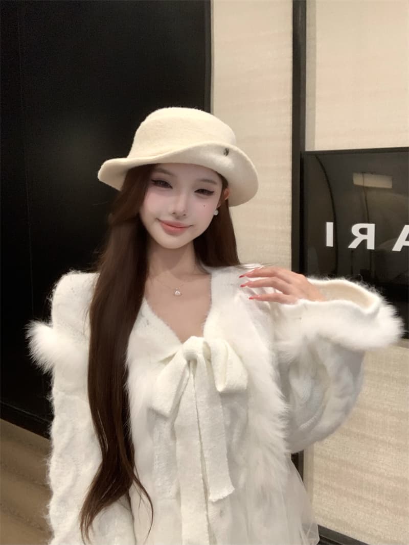 실사 남자 화이트 부드러운 빛 레트로 빛 럭셔리 여우털 패치워크 양모 맨위 반신 치마 세트 상세 이미지 8