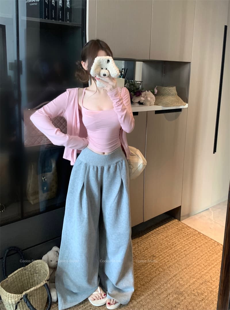 실사 열파 방콕 기타 색상 단어 조끼 몸매 가꾸기 슬립 싱글 줄 버튼 오픈 가디건 투피스 세트 상세 이미지 10