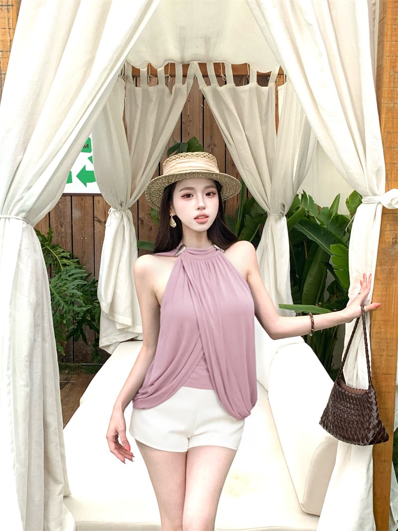 실사 프랑스식 좋은 플래시 행침 목 캐미솔 여름 핫걸 품격 디자인 센스 망토 민소매 맨위 이미지 2
