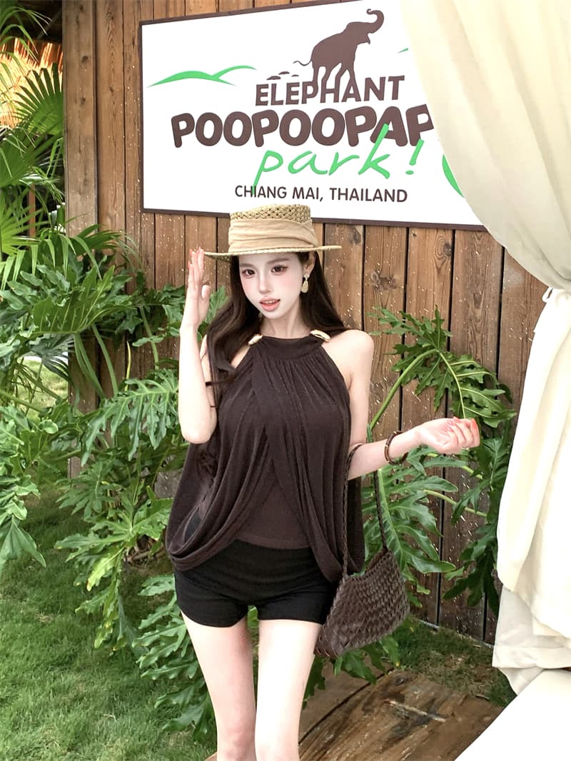 실사 프랑스식 좋은 플래시 행침 목 캐미솔 여름 핫걸 품격 디자인 센스 망토 민소매 맨위 상세 이미지 5