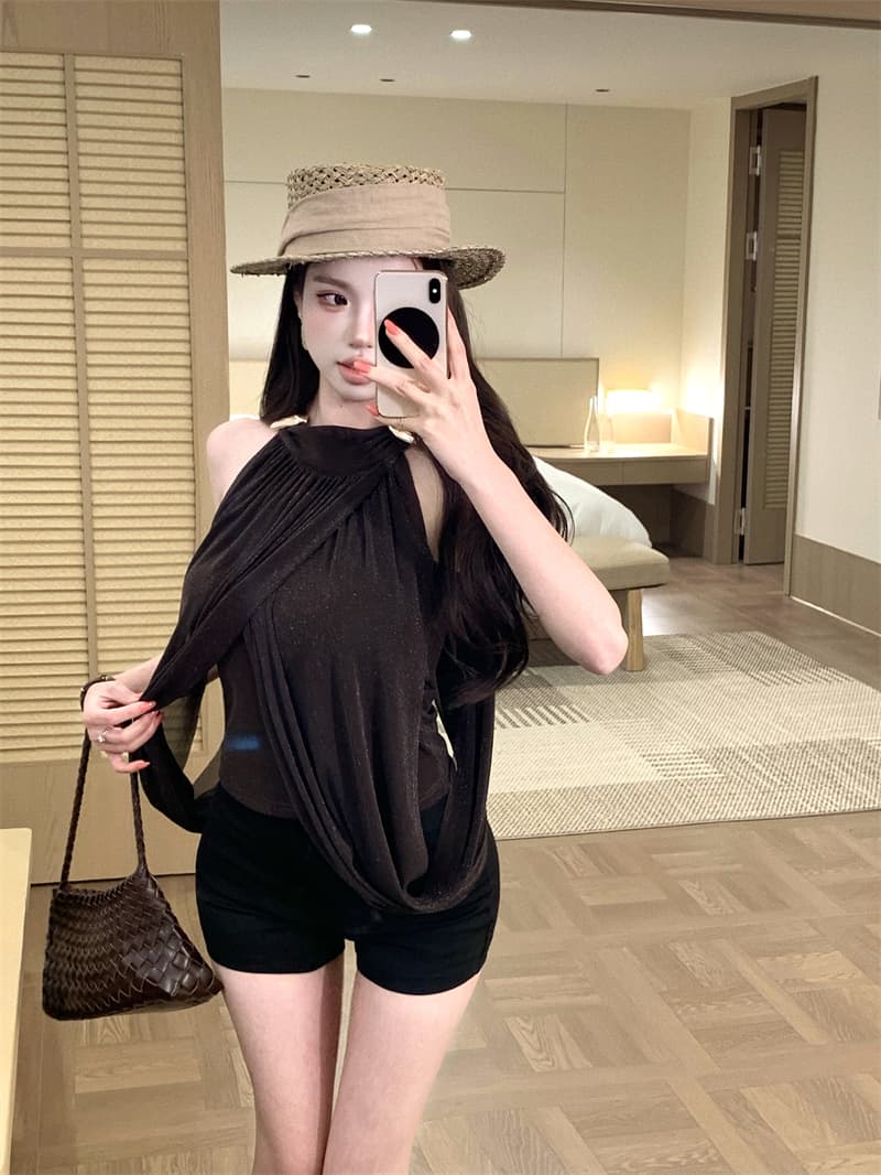 실사 프랑스식 좋은 플래시 행침 목 캐미솔 여름 핫걸 품격 디자인 센스 망토 민소매 맨위 상세 이미지 13