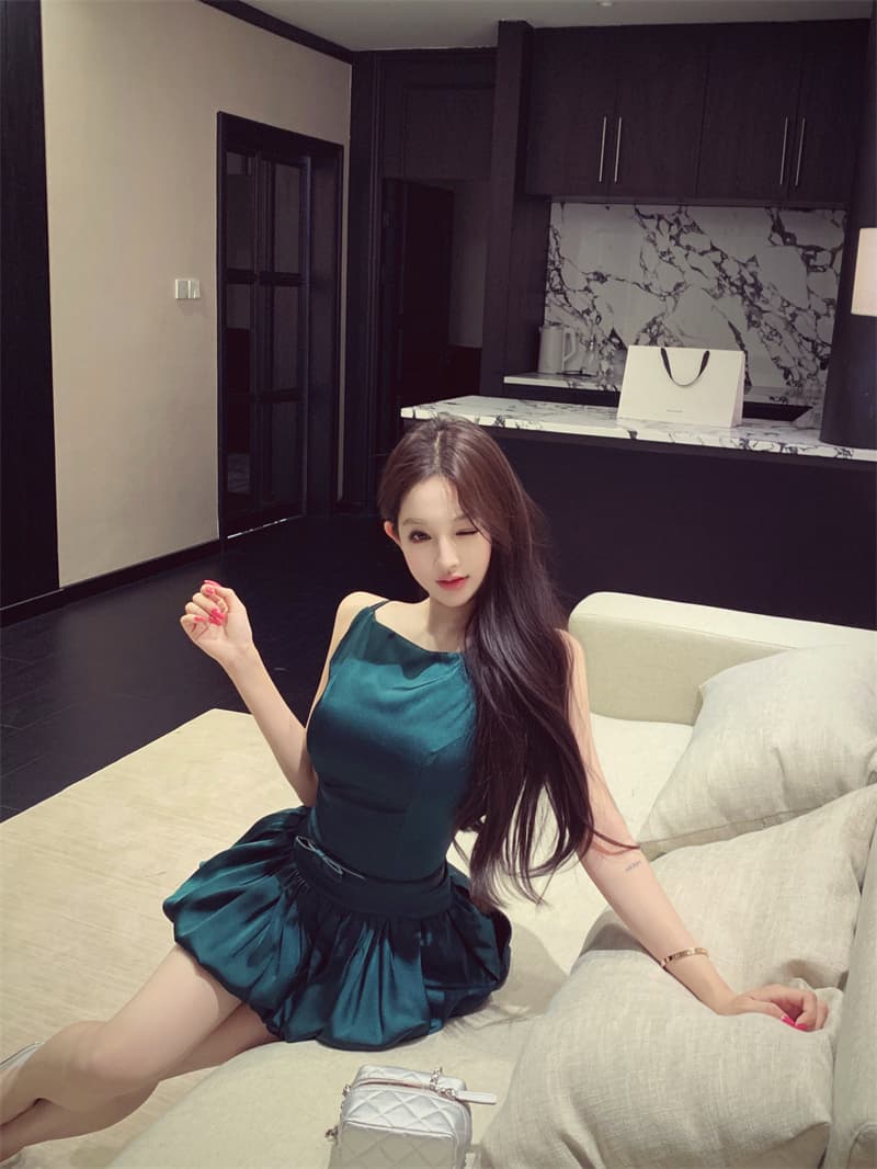실사 달빛 꽃밭 품격 명문 여성 벨트 포함 발레 꽃밭 치마 슬립 드레스 상세 이미지 3
