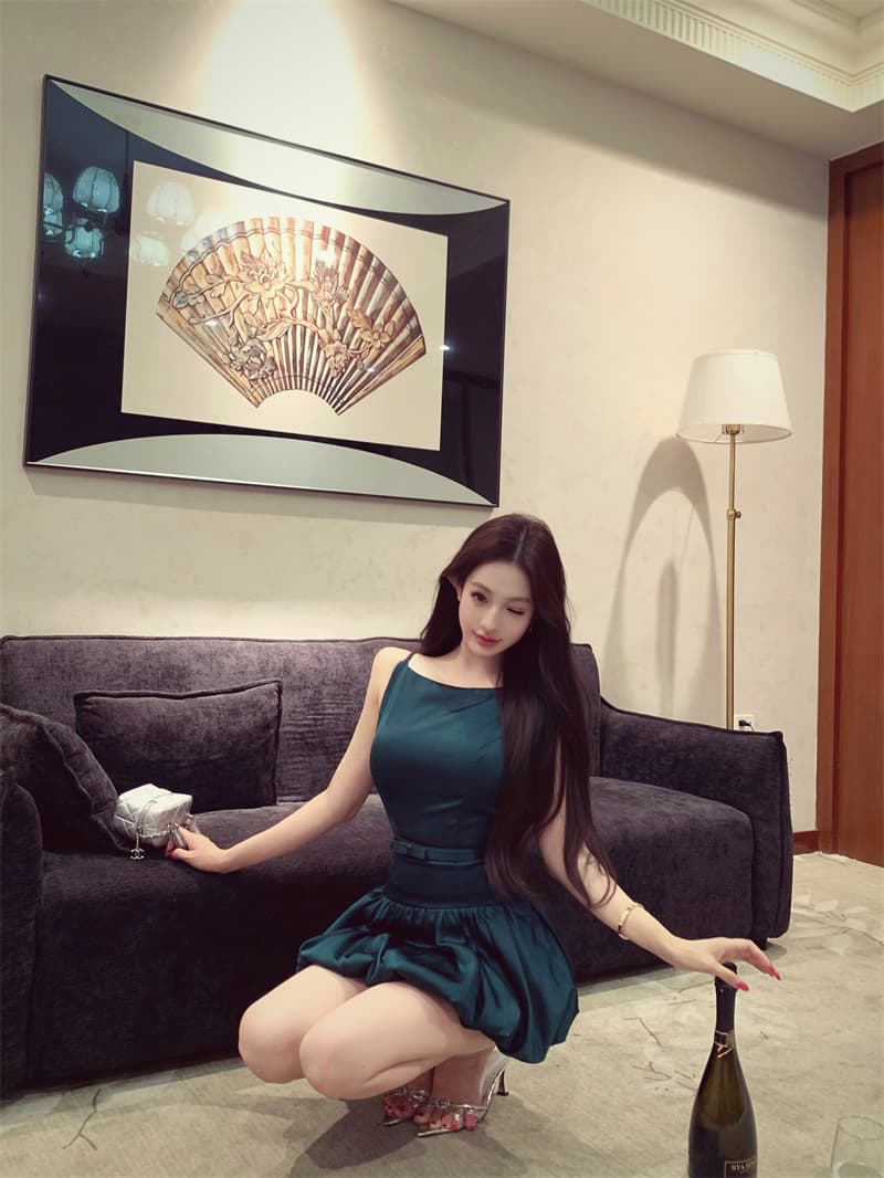 실사 달빛 꽃밭 품격 명문 여성 벨트 포함 발레 꽃밭 치마 슬립 드레스 상세 이미지 9