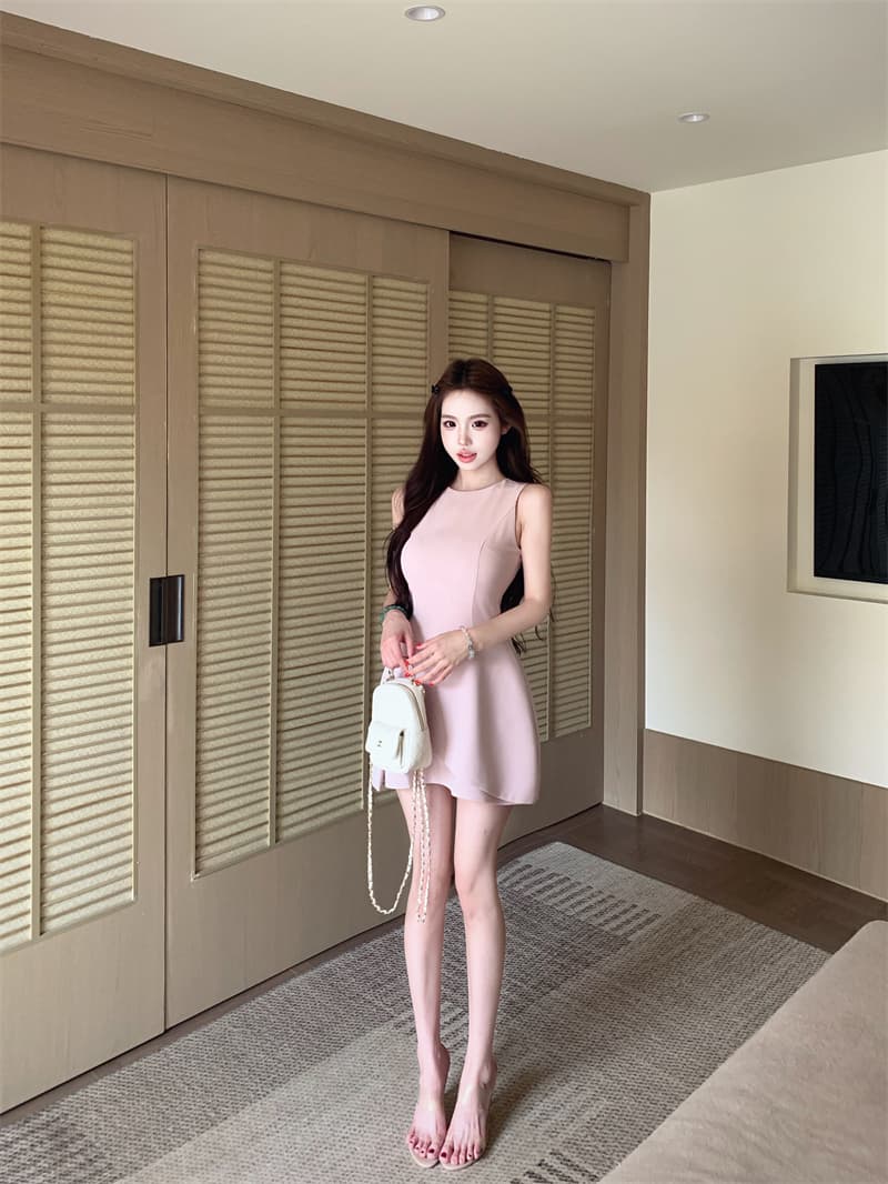 실사 불규칙 자르기 민소매 여성 드레스 디자인 센스 품격 허리 수축 슬림해 보이는 드레스 상세 이미지 8