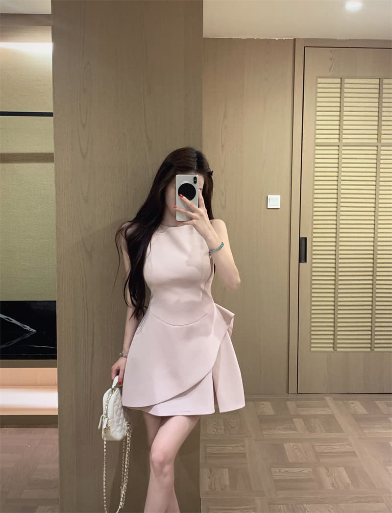 실사 불규칙 자르기 민소매 여성 드레스 디자인 센스 품격 허리 수축 슬림해 보이는 드레스 상세 이미지 10