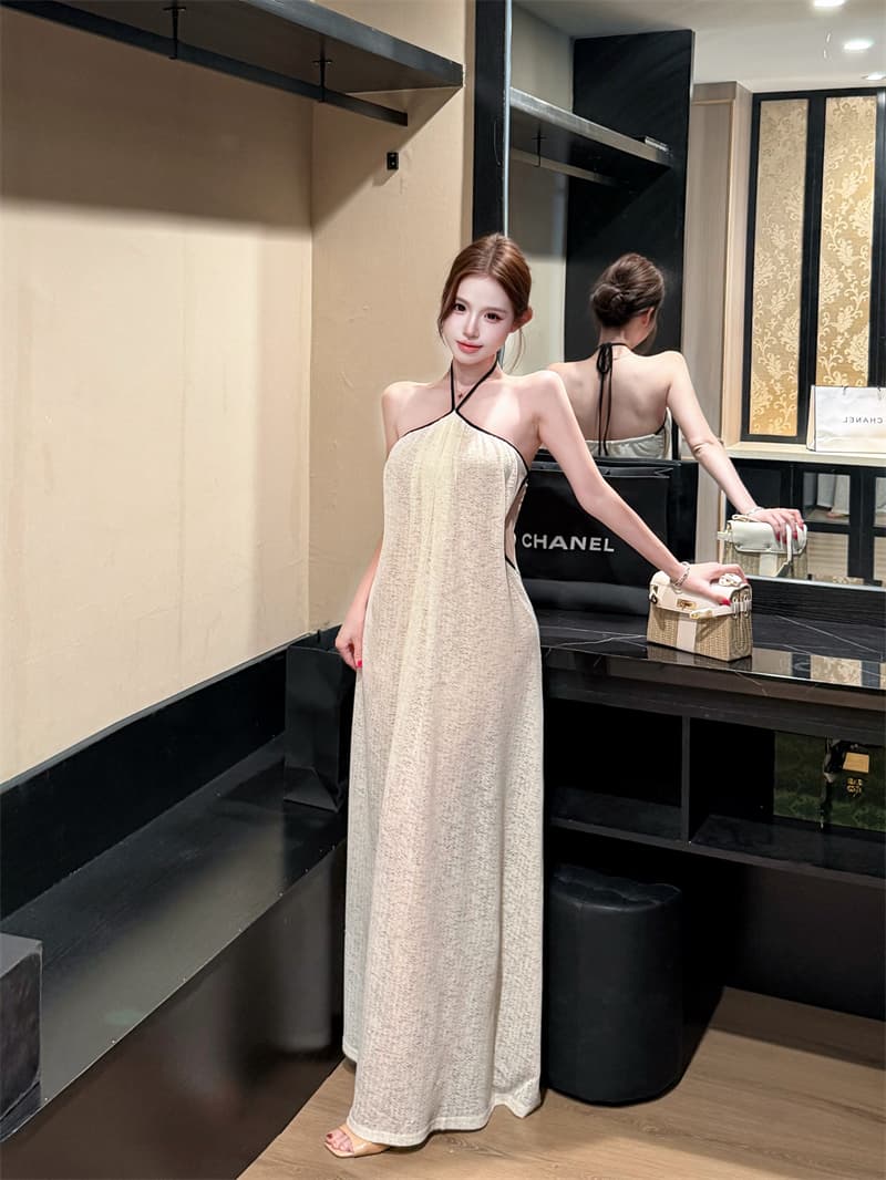 실사 바람 불어 오는 중 Pinellia 여름 순수한 백리스 슬립 디자인 센스 행침 목 스트랩 한 마디 점프 슈트 롱 스커트 상세 이미지 5