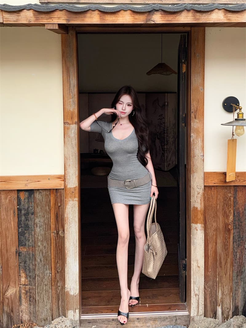 실사 순수한 로얄 자매 바람 드레스 중간 소매 슬림해 보이는 몸매 가꾸기 핫걸 디스플레이 몸 상세 이미지 15