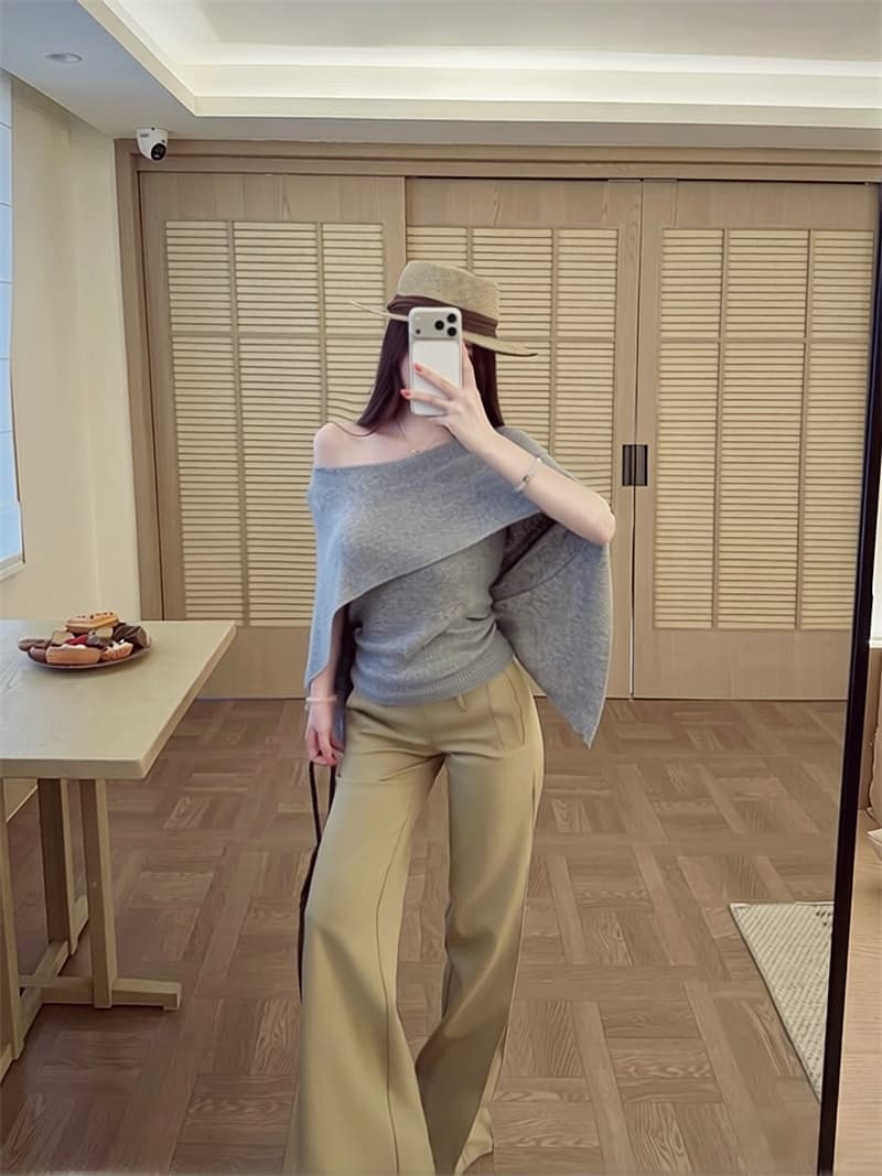 실사 아름다움 여단 품격 망토 페이크 레이어드 반팔 여름 캐주얼 맨위 여성 하이웨이스트 슬림해 보이는 넓은 다리 세트 상세 이미지 5