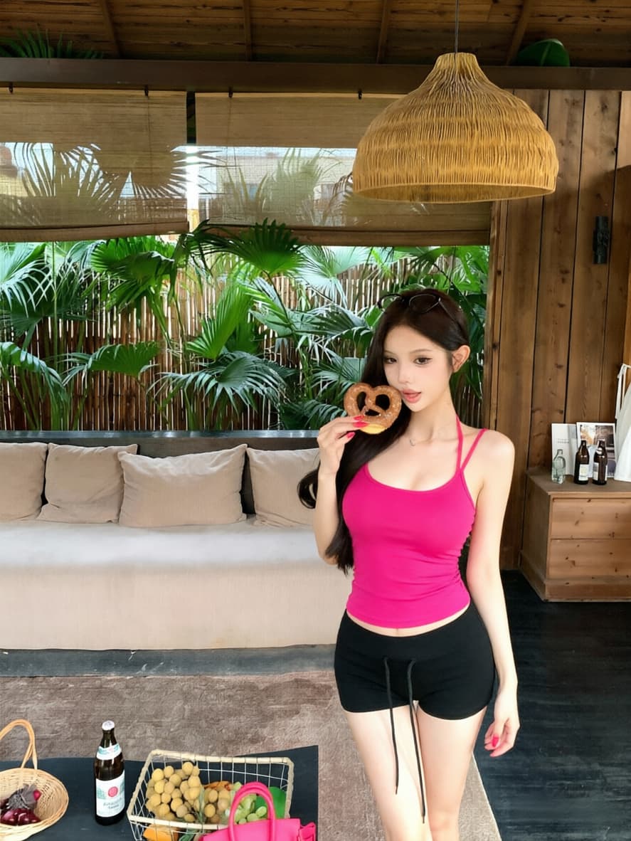 실사 부드럽다 얇고 가벼운 자외선 차단 V넥 오픈 가디건 행침 목 캐미솔 타이트 스커트 반바지 세트 이미지 3
