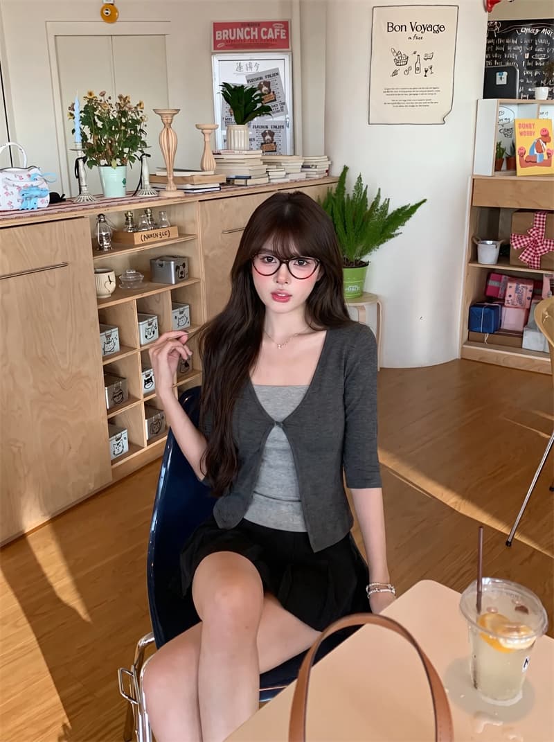 실사 페이크 레이어드 중간 소매 티셔츠 여성 몸매 가꾸기 슬림해 보이는 가을 새로운 맨위 상세 이미지 4