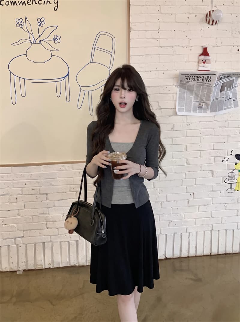실사 페이크 레이어드 중간 소매 티셔츠 여성 몸매 가꾸기 슬림해 보이는 가을 새로운 맨위 상세 이미지 7