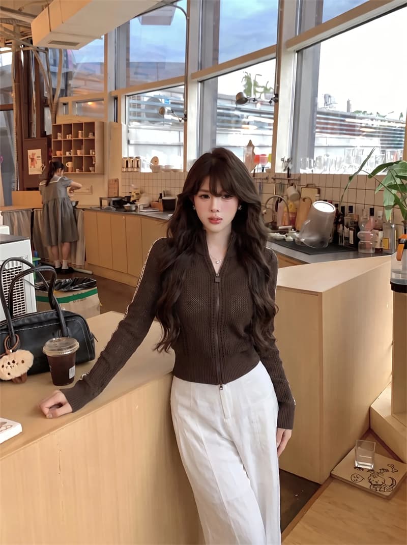 실사 디자인 센스 통기성 메쉬 마이크로 ~을 통해 지퍼 캐주얼 니트 맨위 상세 이미지 6