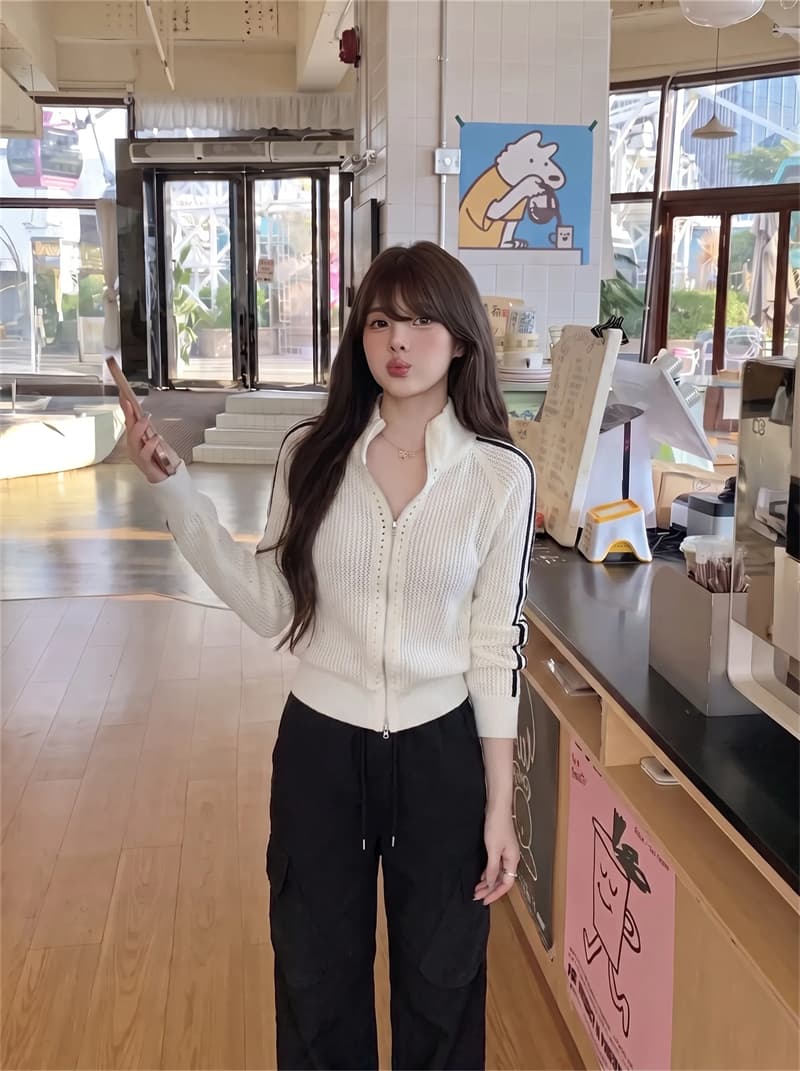실사 디자인 센스 통기성 메쉬 마이크로 ~을 통해 지퍼 캐주얼 니트 맨위 상세 이미지 10