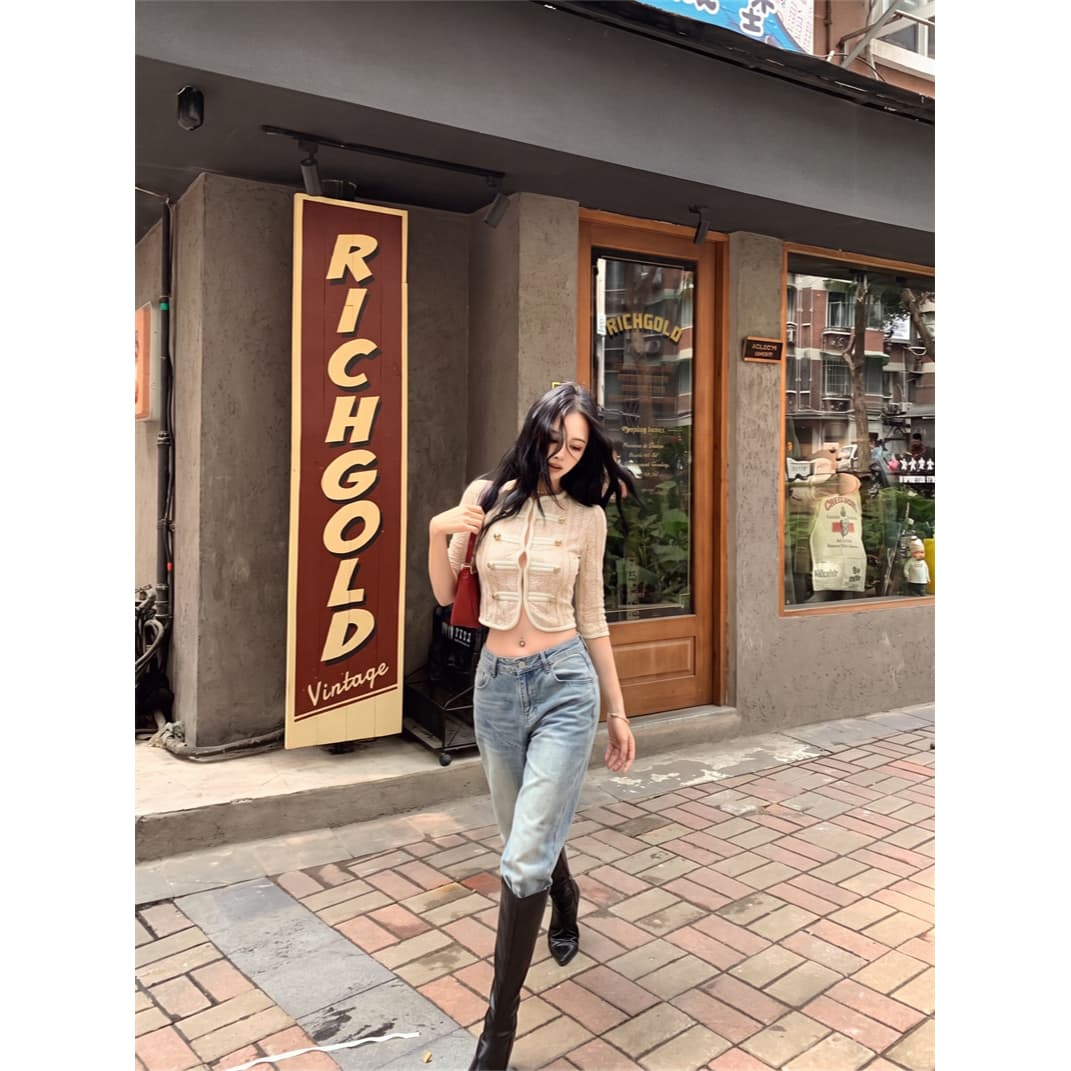 실사 품격 나폴레옹 여성 코트 가을 샤오시엔 레이스 쇼트 스타일 맨위 이미지 5
