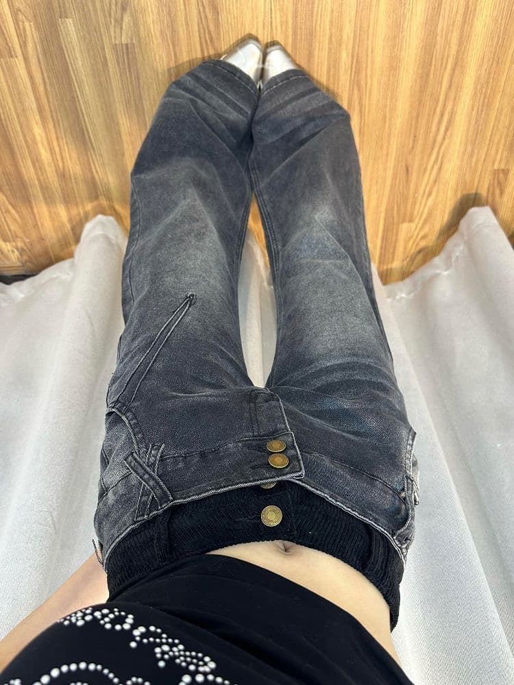 아메리칸 핫걸 디자인 센스 패치워크 청바지 아이들 여름 레트로 워싱 마 오래된 슬림해 보이는 다용도 부츠컷 바지 트렌디 상세 이미지 8