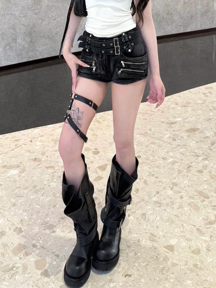 아메리칸 레트로 핫걸 무거운 지퍼 패치워크 디자인 센스 청바지 여름 몸매 가꾸기 슬림해 보이는 개성 초단바지 트렌디 이미지 3