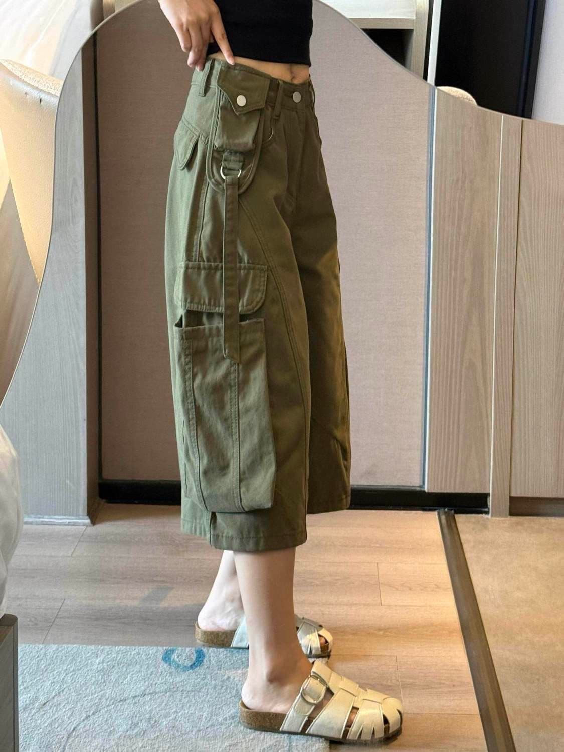 아메리칸 레트로 작은 키 워크웨어 팬츠 여성 여름 2026 새로운 하이웨이스트 루즈핏 느긋한 운동 바지 7부 바지 상세 이미지 3