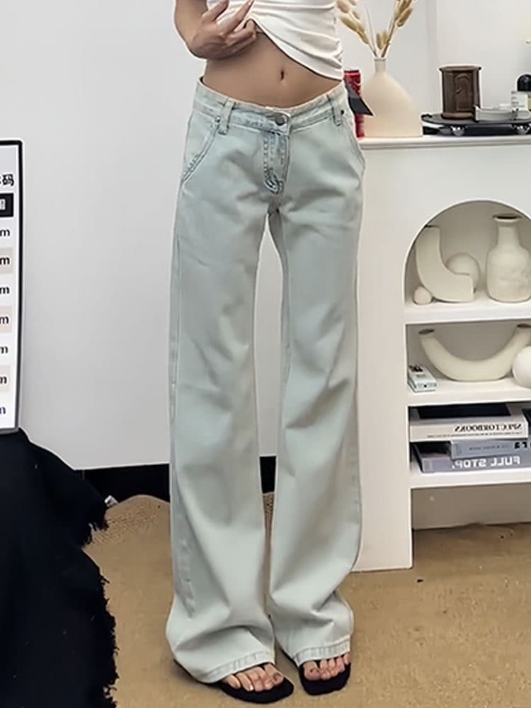 아메리칸 핫걸 밝은색 워싱 로우 웨이스트 청바지 여성 여름 y2k 천년기 슬림해 보이는 다용도 스트레이트 바닥 청소 긴 바지 상세 이미지 11