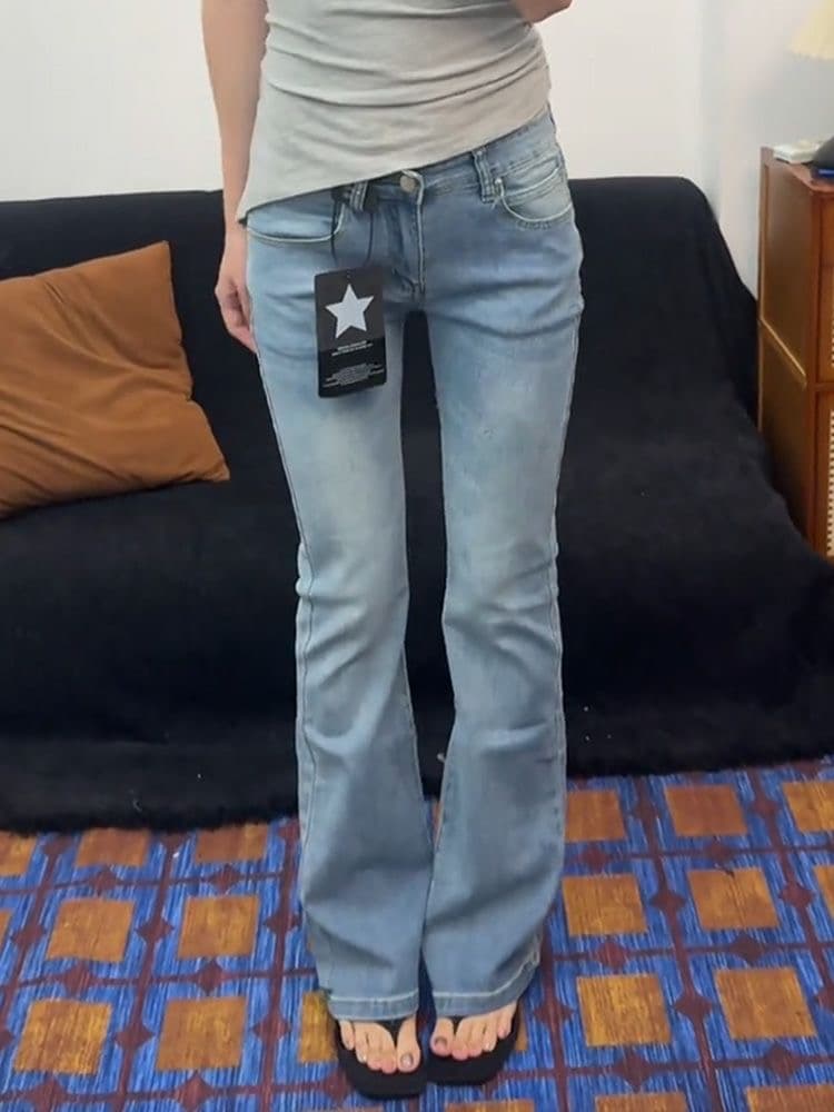 아메리칸 높음 거리 레트로 핫걸 디자인 센스 마 오래된 워싱 데님 바지 여름 얇은 스타일 슬림해 보이는 개성 부츠컷 바지 상세 이미지 7