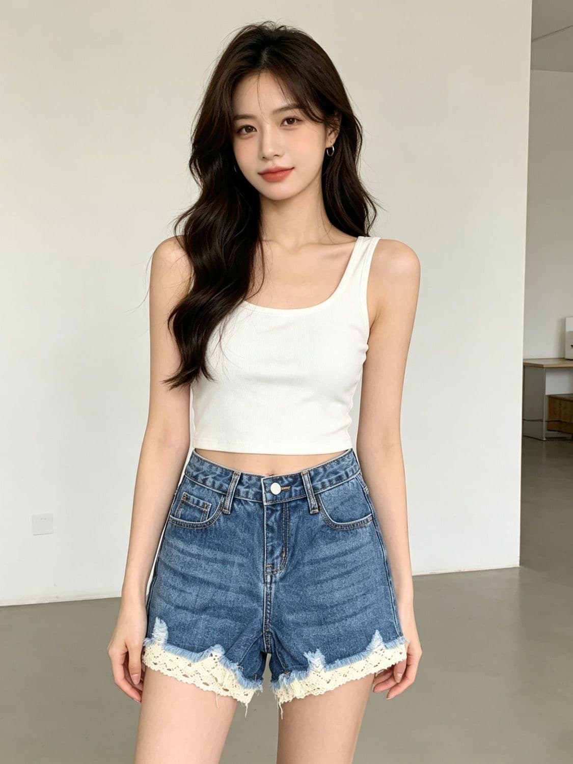 데님 반바지 여름 얇은 스타일 2026 로우 웨이스트 거친 가장자리 새로운 레이스 조각 슬림해 보이는 루즈핏 출퇴근 핫 바지 ins 이미지 2