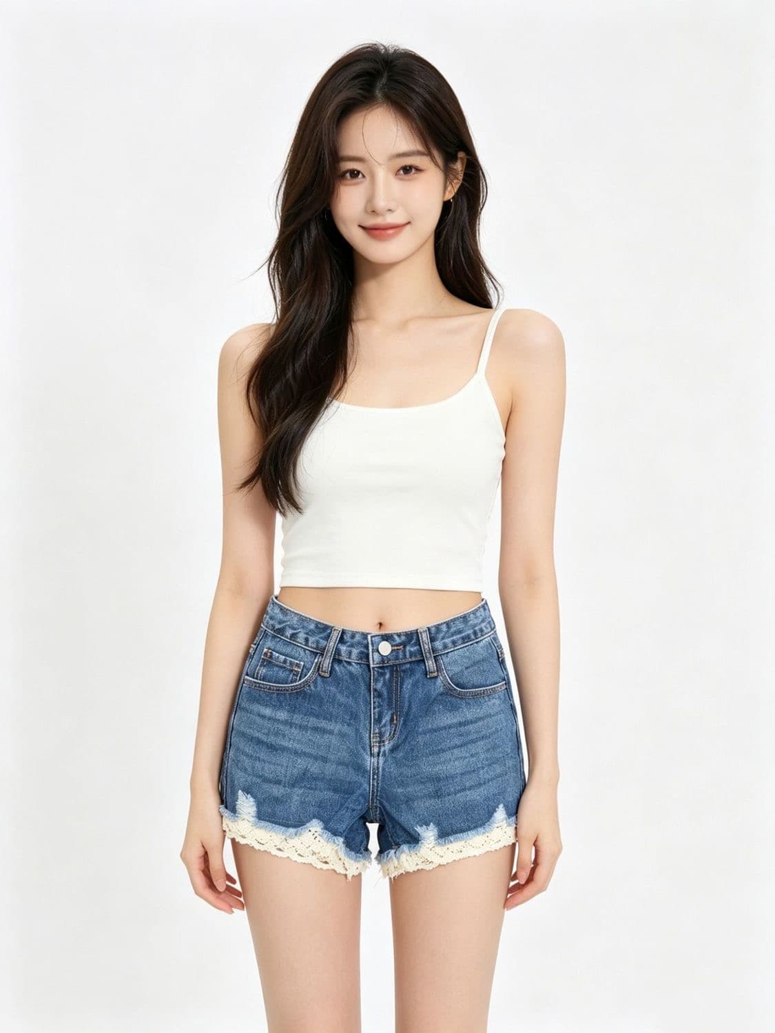데님 반바지 여름 얇은 스타일 2026 로우 웨이스트 거친 가장자리 새로운 레이스 조각 슬림해 보이는 루즈핏 출퇴근 핫 바지 ins 상세 이미지 2