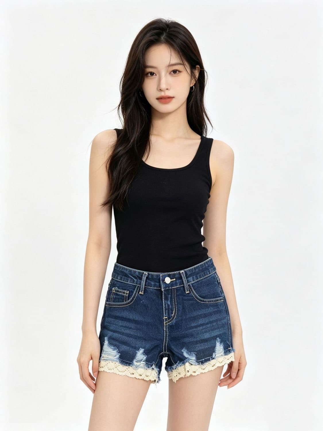 데님 반바지 여름 얇은 스타일 2026 로우 웨이스트 거친 가장자리 새로운 레이스 조각 슬림해 보이는 루즈핏 출퇴근 핫 바지 ins 상세 이미지 7