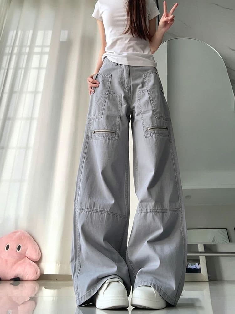 아메리칸 높음 거리 해체 막대기 가방 지퍼 워크웨어 팬츠 여자 2026 새로운 거리 디자인 센스 슬림해 보이는 바닥 청소 긴 바지