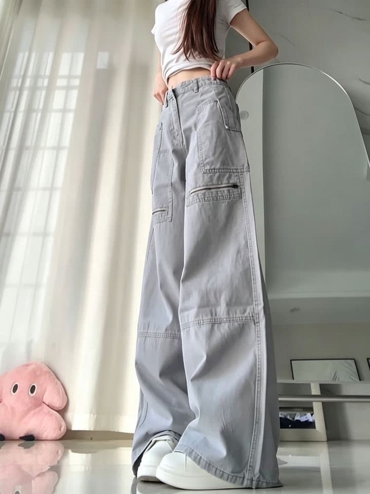 아메리칸 높음 거리 해체 막대기 가방 지퍼 워크웨어 팬츠 여자 2026 새로운 거리 디자인 센스 슬림해 보이는 바닥 청소 긴 바지 상세 이미지 4
