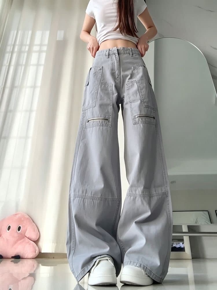 아메리칸 높음 거리 해체 막대기 가방 지퍼 워크웨어 팬츠 여자 2026 새로운 거리 디자인 센스 슬림해 보이는 바닥 청소 긴 바지 상세 이미지 6