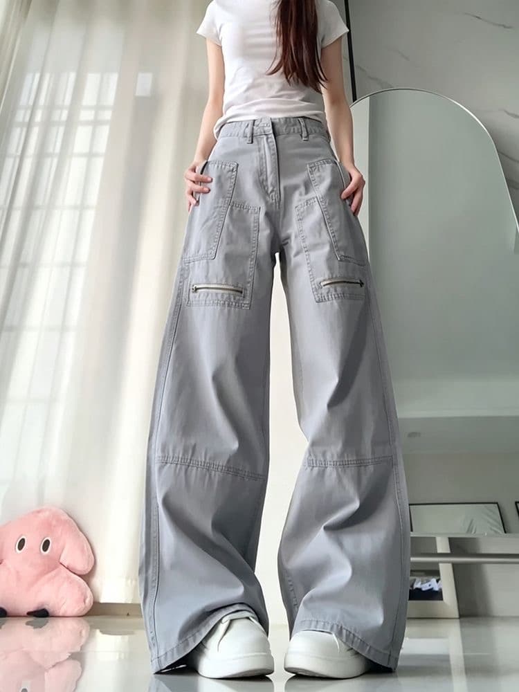 아메리칸 높음 거리 해체 막대기 가방 지퍼 워크웨어 팬츠 여자 2026 새로운 거리 디자인 센스 슬림해 보이는 바닥 청소 긴 바지 상세 이미지 9