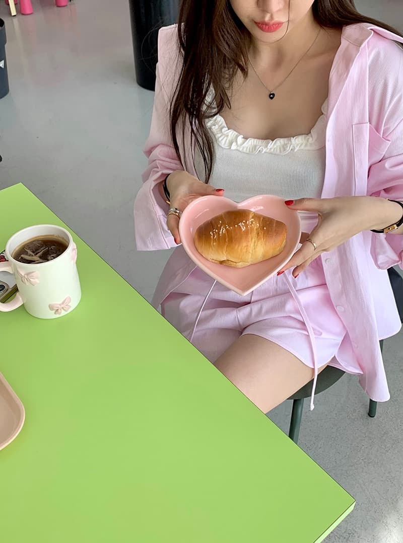 패션 캐주얼 루즈핏 긴팔 셔츠 넓은 다리 스트레이트 반바지 세트 상세 이미지 14