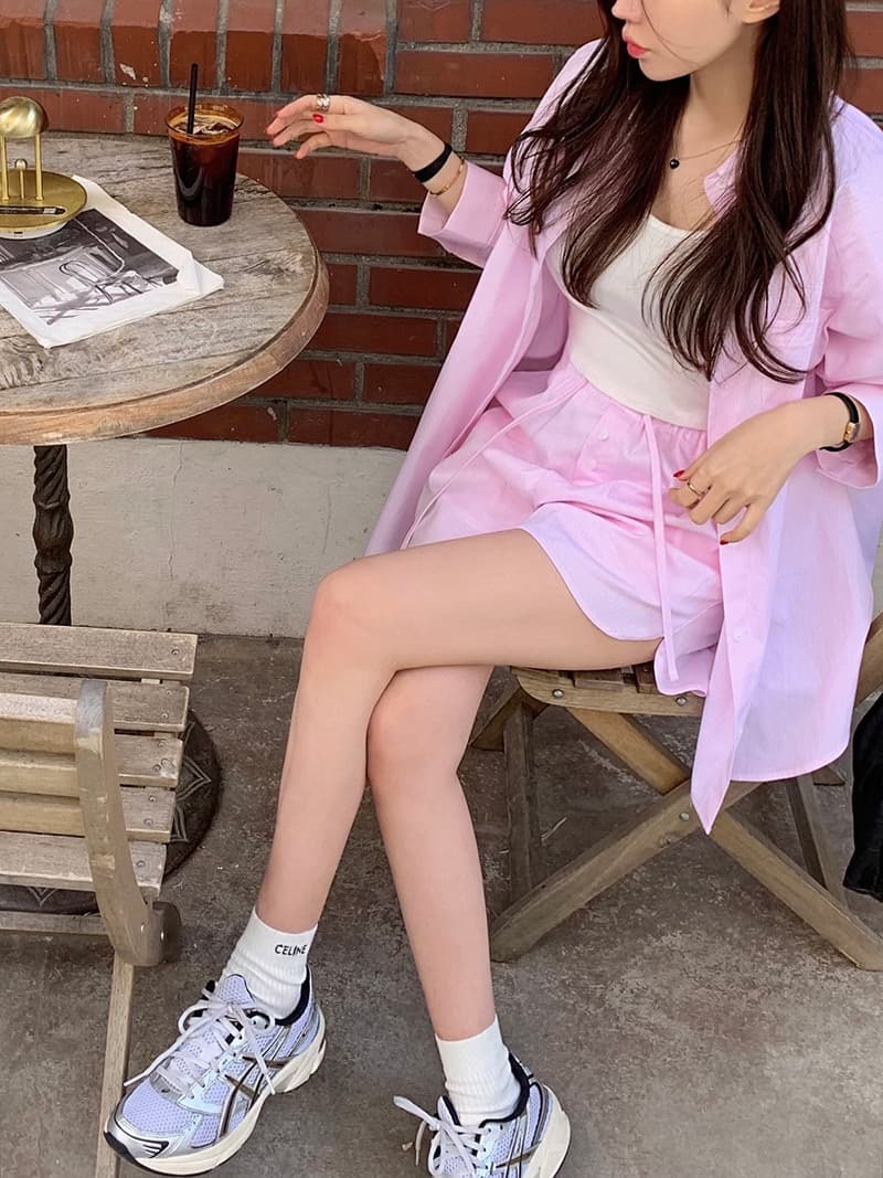 패션 캐주얼 루즈핏 긴팔 셔츠 넓은 다리 스트레이트 반바지 세트 상세 이미지 16