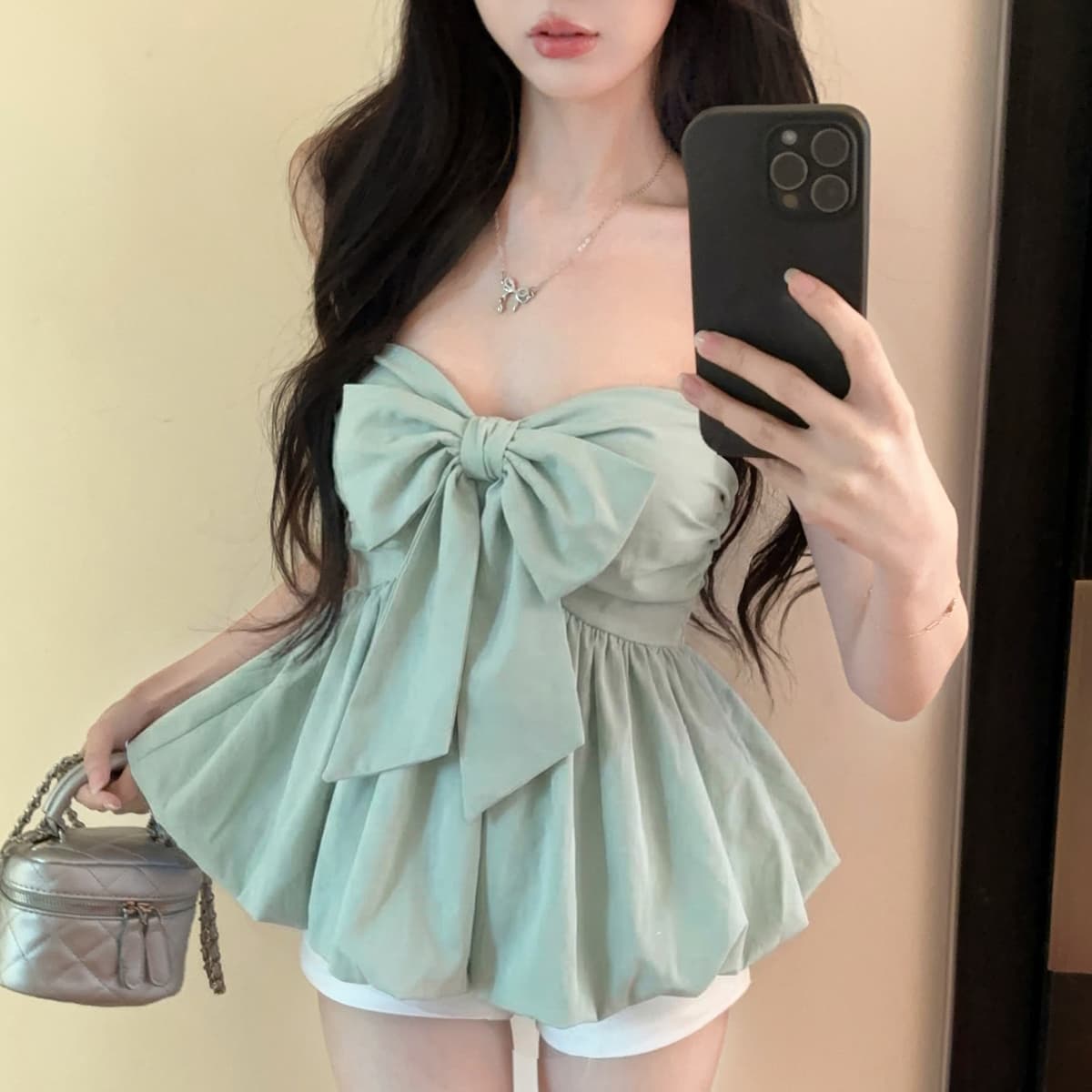 실사 순수한 욕망 핫걸 행침 목 튜브탑 조끼 캐주얼 휴가 외출용 보트넥 백리스 포장 가슴 체크무늬 맨위 상세 이미지 19
