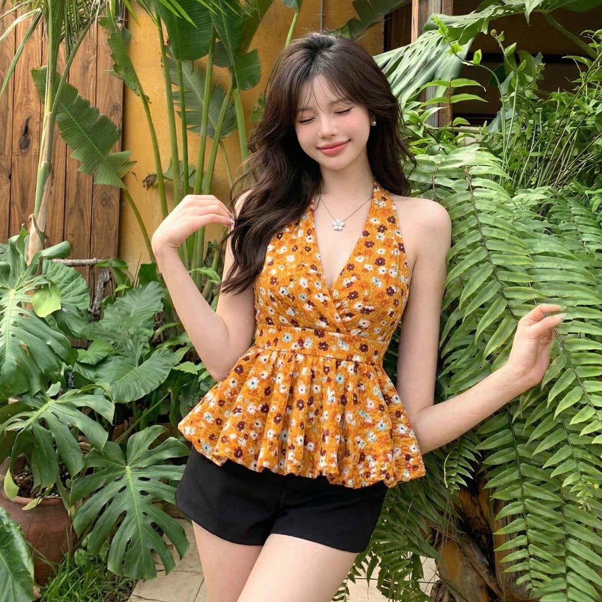 정가 순수한 욕망 핫걸 휴가 바람 행침 목 이슬 멜빵 가슴 패드 슬립 맨위 꽃무늬 도트 무늬 허리 수축 꽃밭 조끼 상세 이미지 14