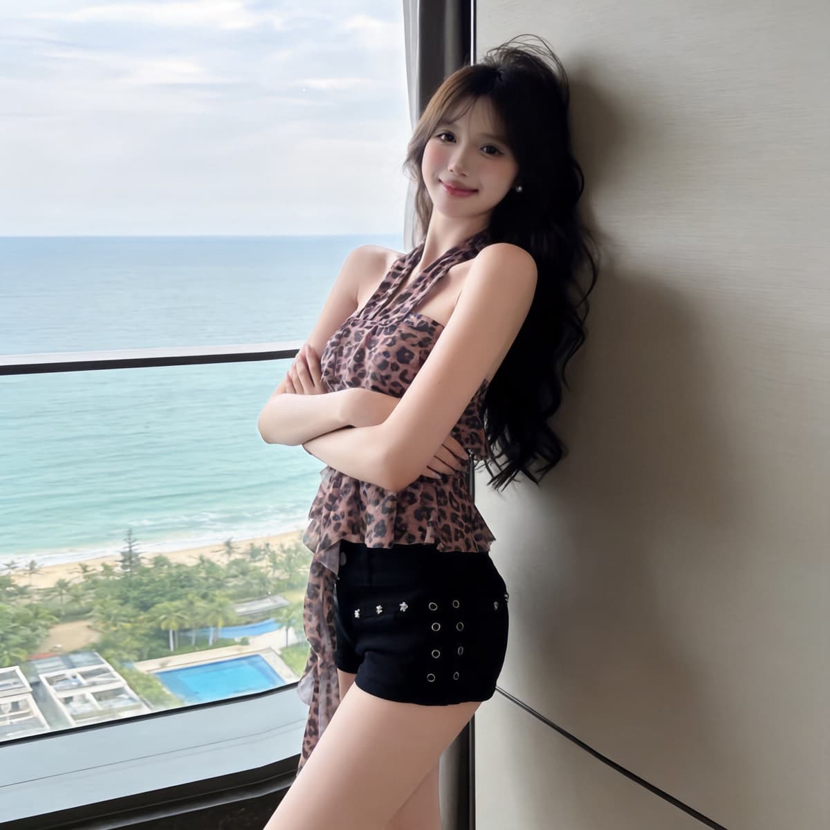 정가 섹시함 핫걸 레오파드 무늬 행침 목 백리스 튜브탑 캐주얼 휴가 프릴 이슬 뼈의 포장 가슴 슬립 맨위 상세 이미지 6