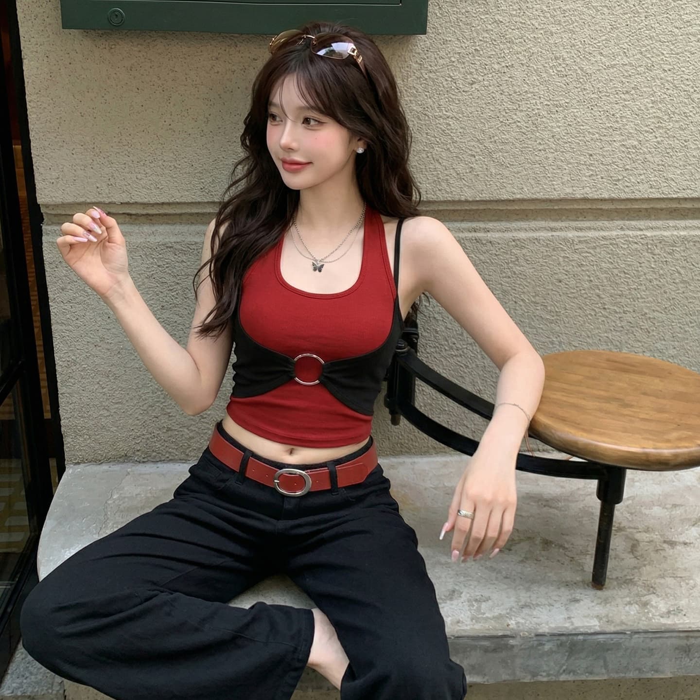 정가 섹시함 핫걸 캐주얼 휴가 작은 슬링 조끼 벨트 가슴 패드 행침 목 백리스 페이크 레이어드 이슬 뼈의 맨위 상세 이미지 5