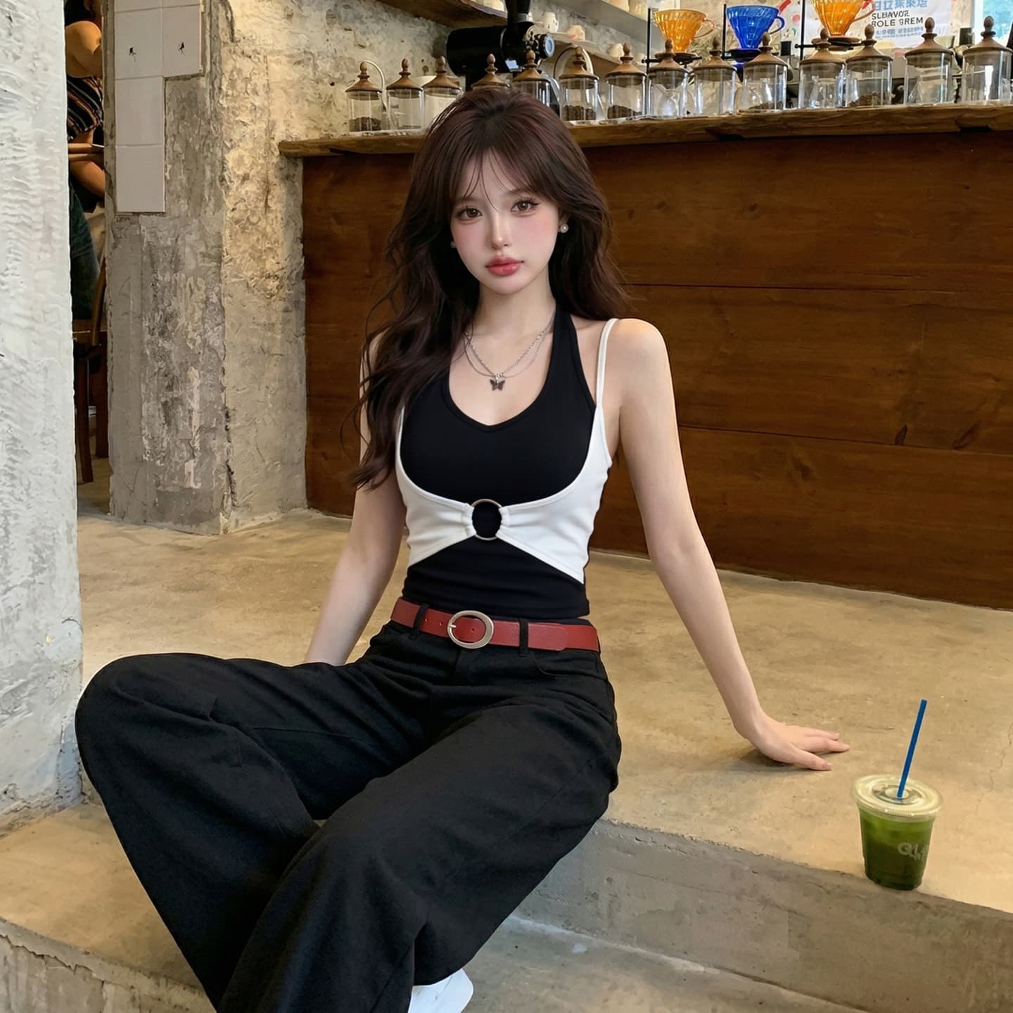 정가 섹시함 핫걸 캐주얼 휴가 작은 슬링 조끼 벨트 가슴 패드 행침 목 백리스 페이크 레이어드 이슬 뼈의 맨위 상세 이미지 10