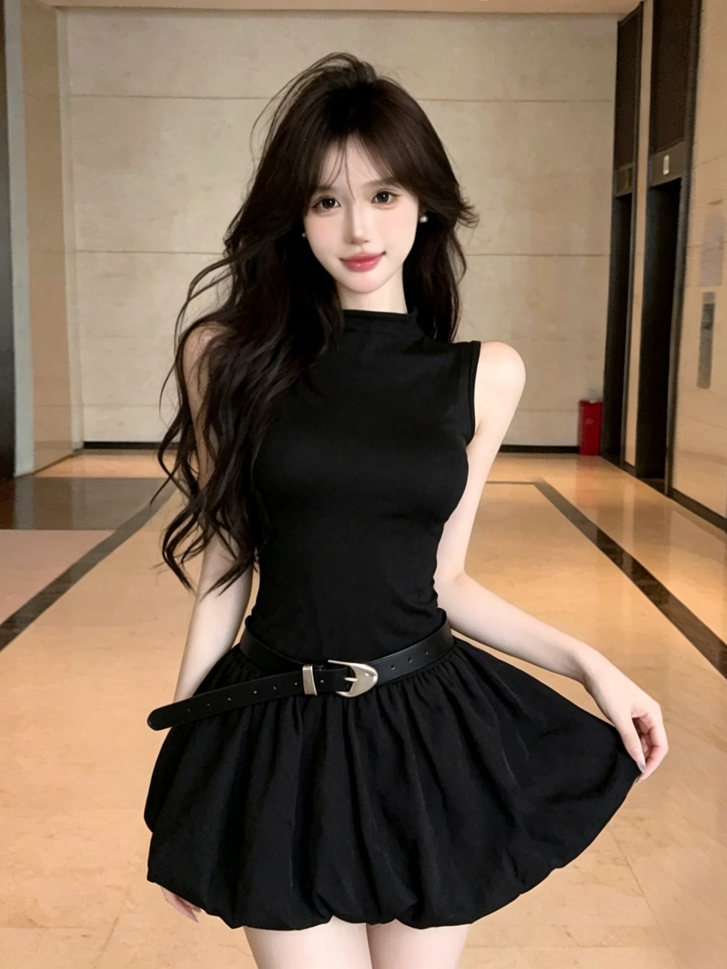 정가 섹시함 핫걸 홀로우 아웃 백리스 허리 수축 민소매 퍼프 스커트 캐주얼 휴가 꽃밭 미니 스커트 조끼 원피스 이미지 3