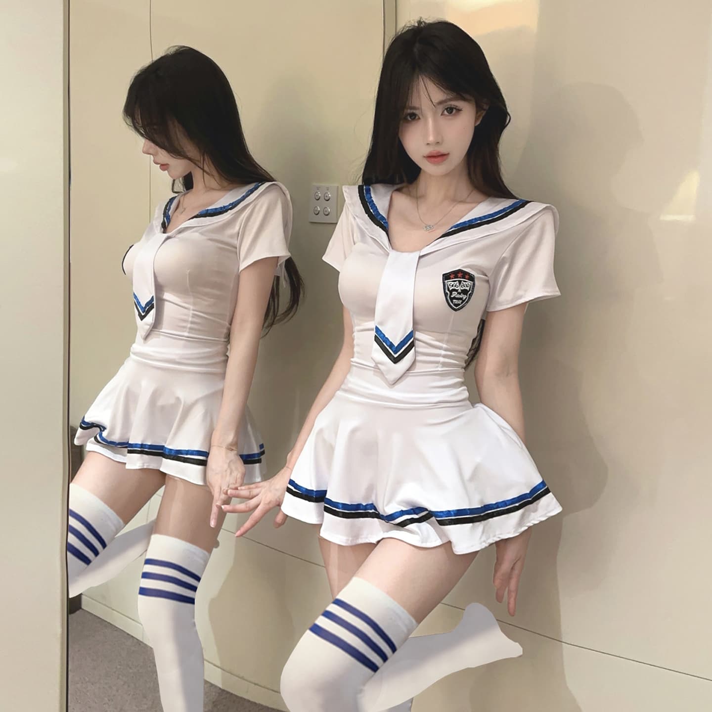 정가 cos 해군 칼라 세일러복 일본식 jk 학원 스타일 유니폼 세트 축구 아기 라라 팀 유니폼 미니 스커트 상세 이미지 2