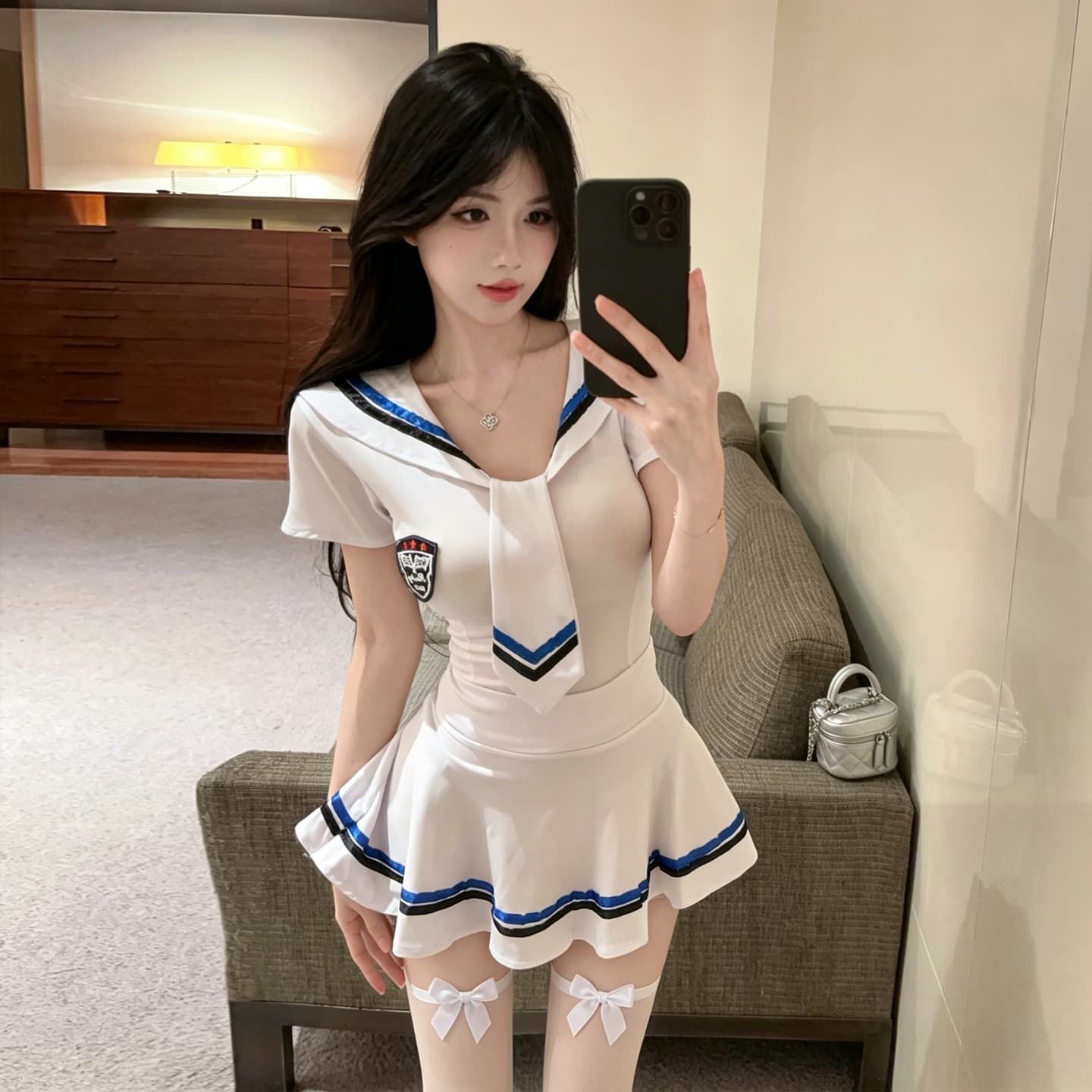 정가 cos 해군 칼라 세일러복 일본식 jk 학원 스타일 유니폼 세트 축구 아기 라라 팀 유니폼 미니 스커트 상세 이미지 8