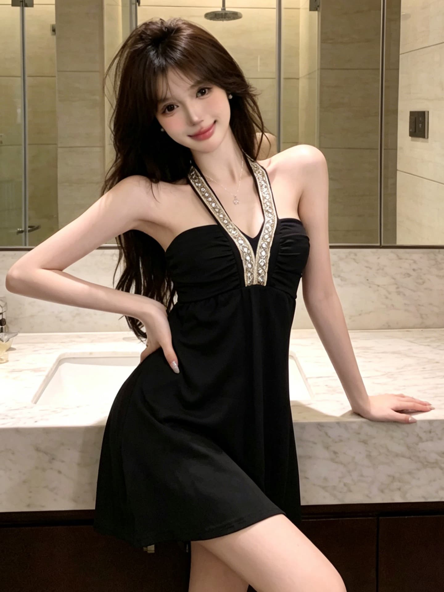 정가 섹시함 핫걸 휴가 바람 V넥 행침 목 튜브탑 백리스 한 마디 드레스 캐주얼 아름다움 뒤로 슬립 미니 스커트 이미지 4