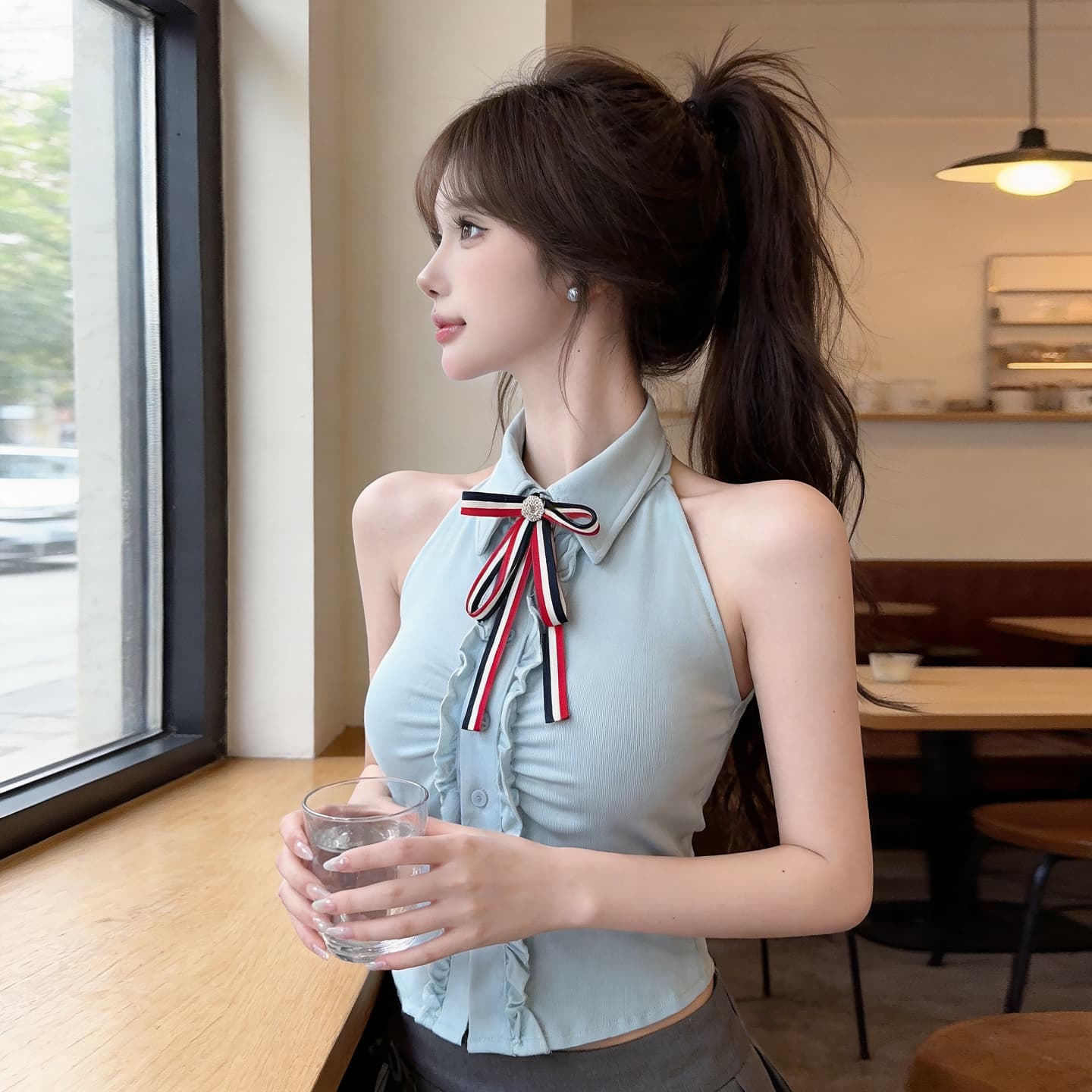 정가 순수한 욕망 핫걸 polo 넥타이 가슴 패드 조끼 jk 학원 스타일 나비 매듭 주름 행침 목 백리스 맨위 상세 이미지 5