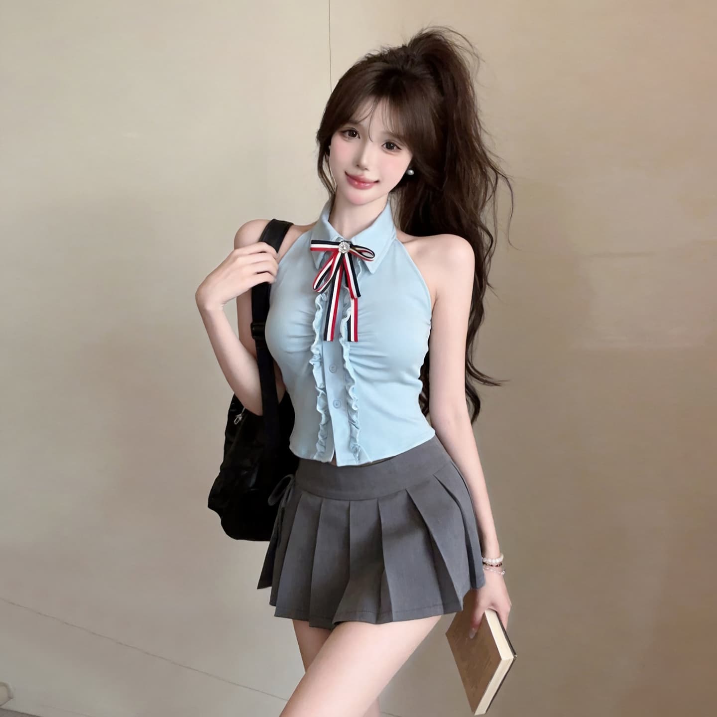 정가 순수한 욕망 핫걸 polo 넥타이 가슴 패드 조끼 jk 학원 스타일 나비 매듭 주름 행침 목 백리스 맨위 상세 이미지 8