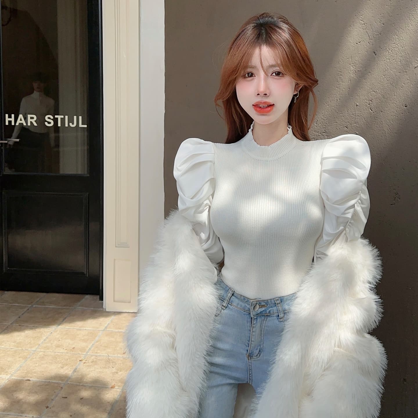 정가 레트로 외국 가스 거품 소매 니트 기본 셔츠 여성 일본과 한국 캐주얼 느긋한 바람 단색 쇼트 스타일 긴팔 맨위 상세 이미지 11
