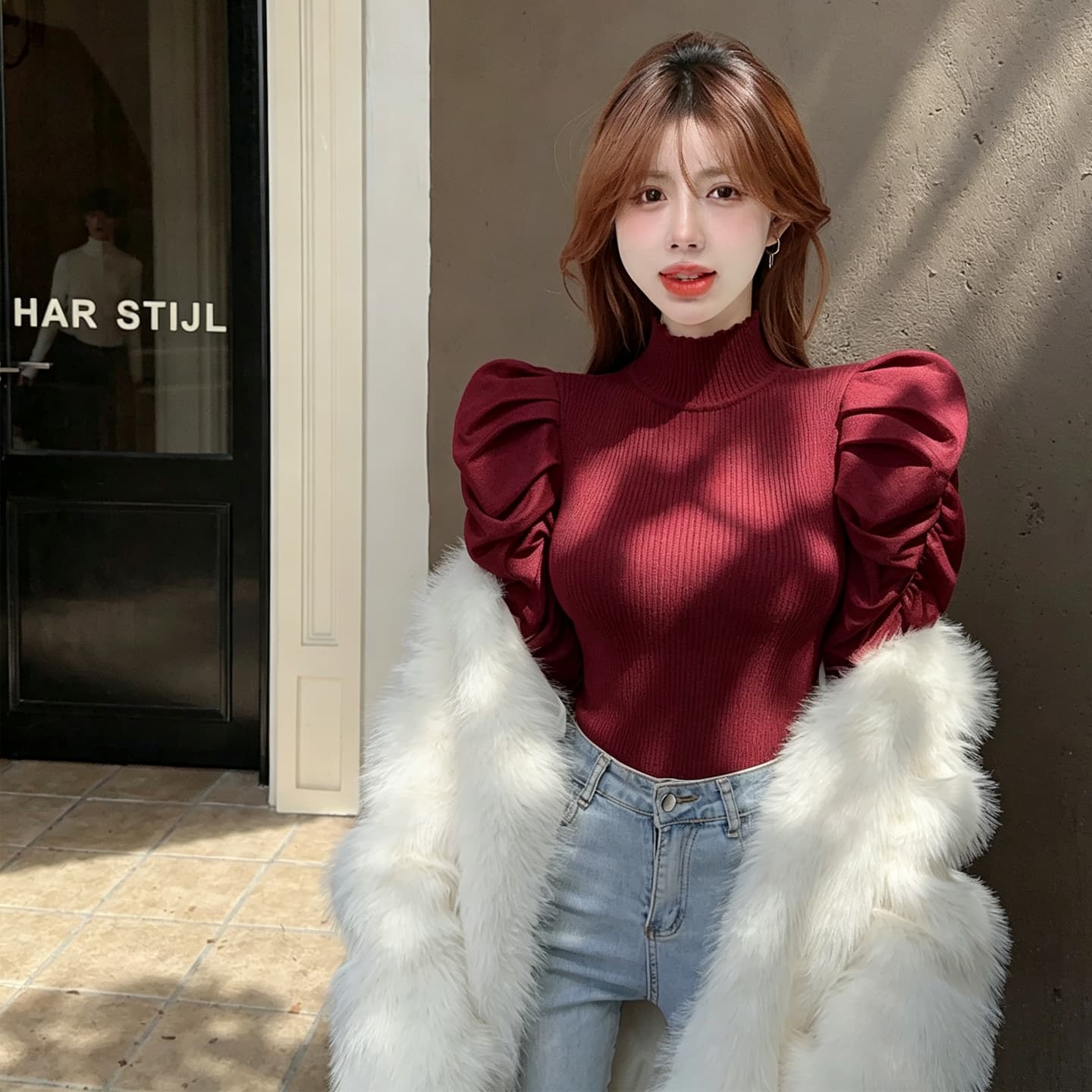 정가 레트로 외국 가스 거품 소매 니트 기본 셔츠 여성 일본과 한국 캐주얼 느긋한 바람 단색 쇼트 스타일 긴팔 맨위 상세 이미지 21