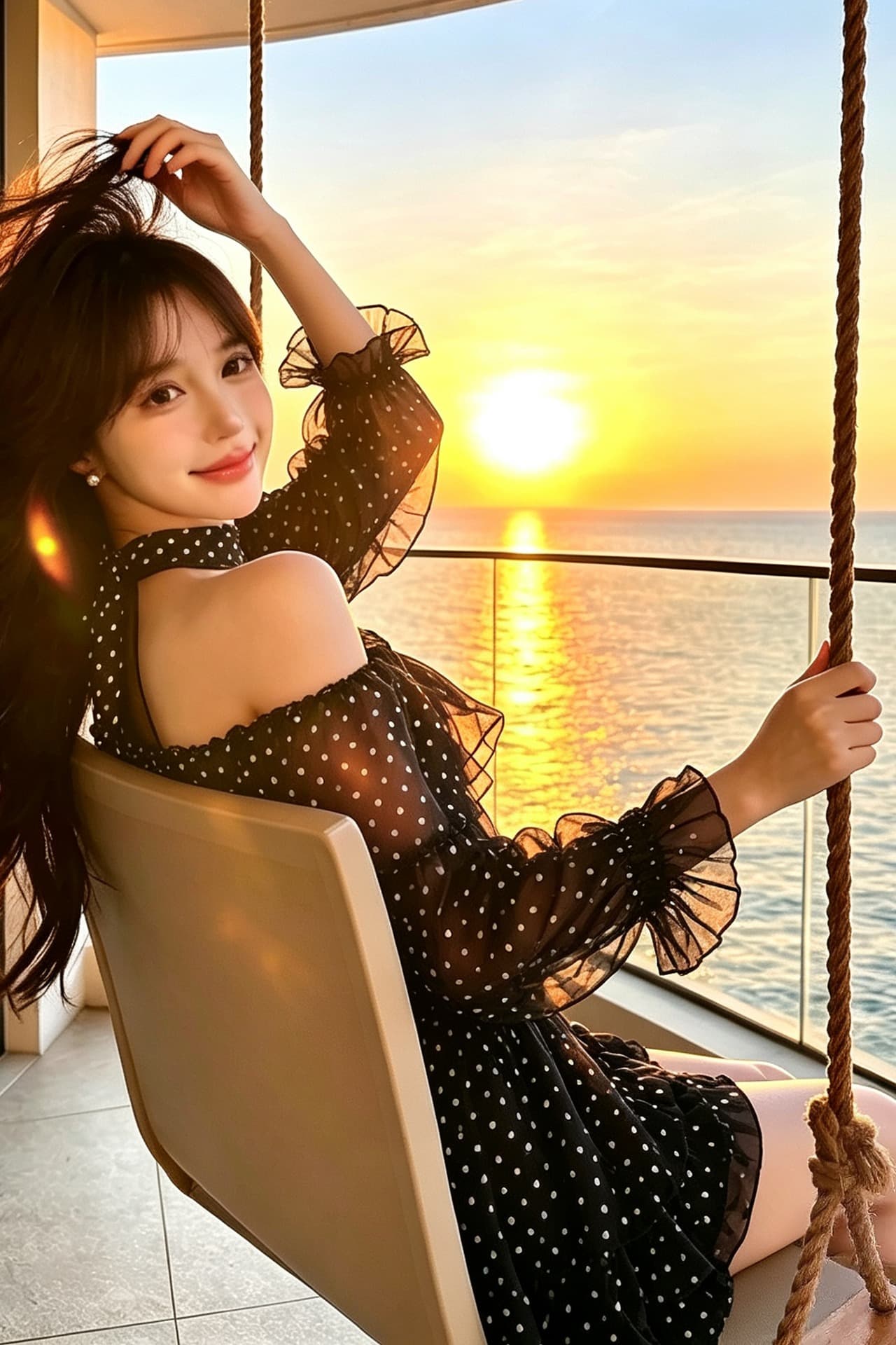 정가 섹시함 순수한 욕망 핫걸 휴가 바람 오프숄더 레오파드 무늬 쉬폰 블라우스 긴팔 맨위 루즈핏 프릴 미니 스커트 이미지 7