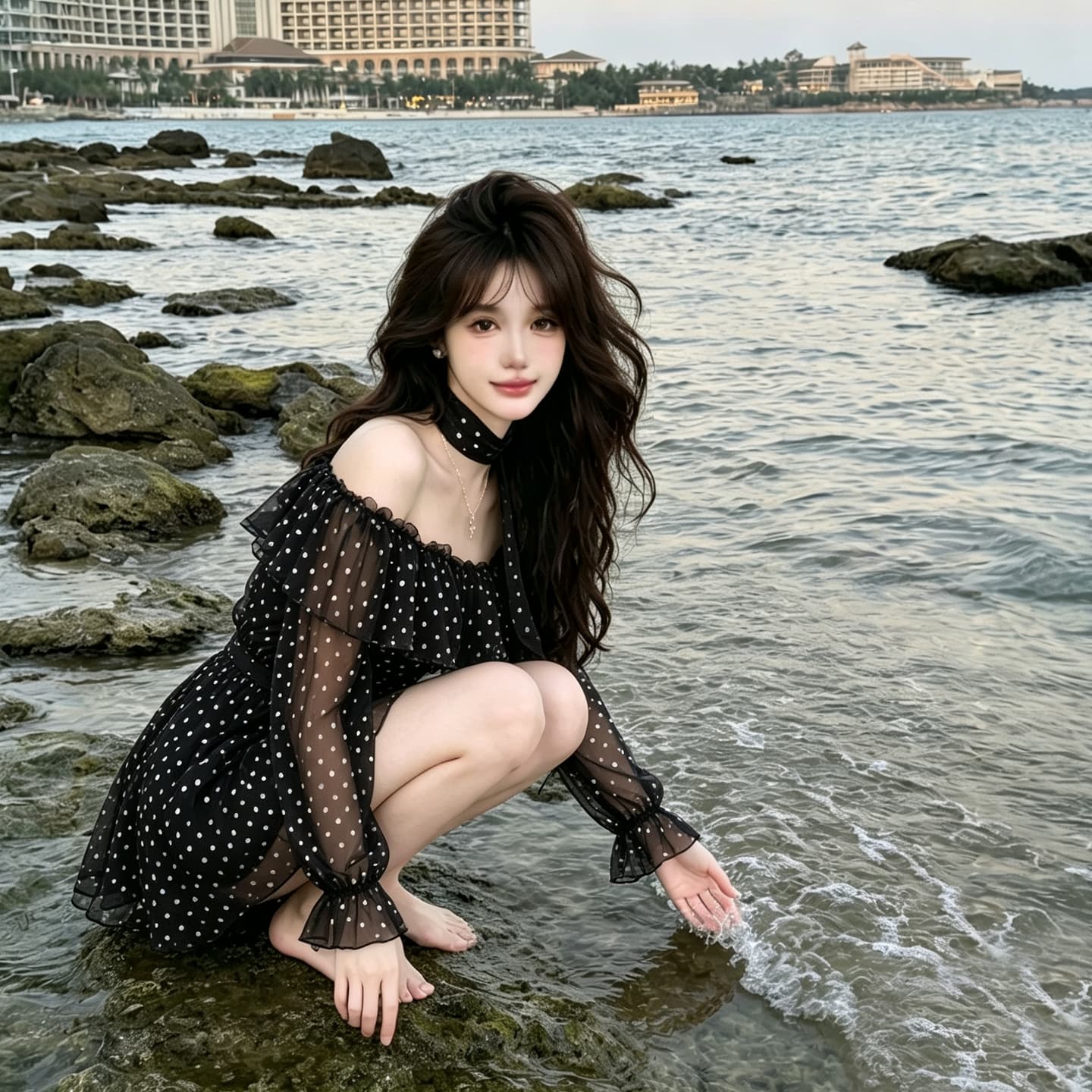 정가 섹시함 순수한 욕망 핫걸 휴가 바람 오프숄더 레오파드 무늬 쉬폰 블라우스 긴팔 맨위 루즈핏 프릴 미니 스커트 상세 이미지 5