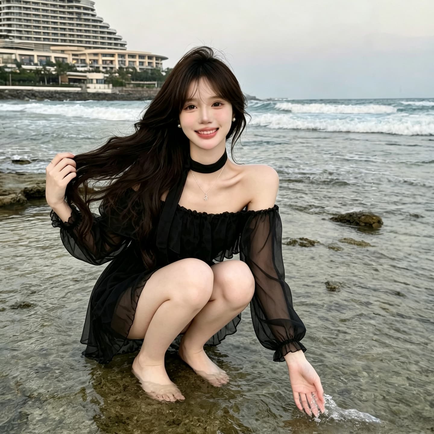 정가 섹시함 순수한 욕망 핫걸 휴가 바람 오프숄더 레오파드 무늬 쉬폰 블라우스 긴팔 맨위 루즈핏 프릴 미니 스커트 상세 이미지 21