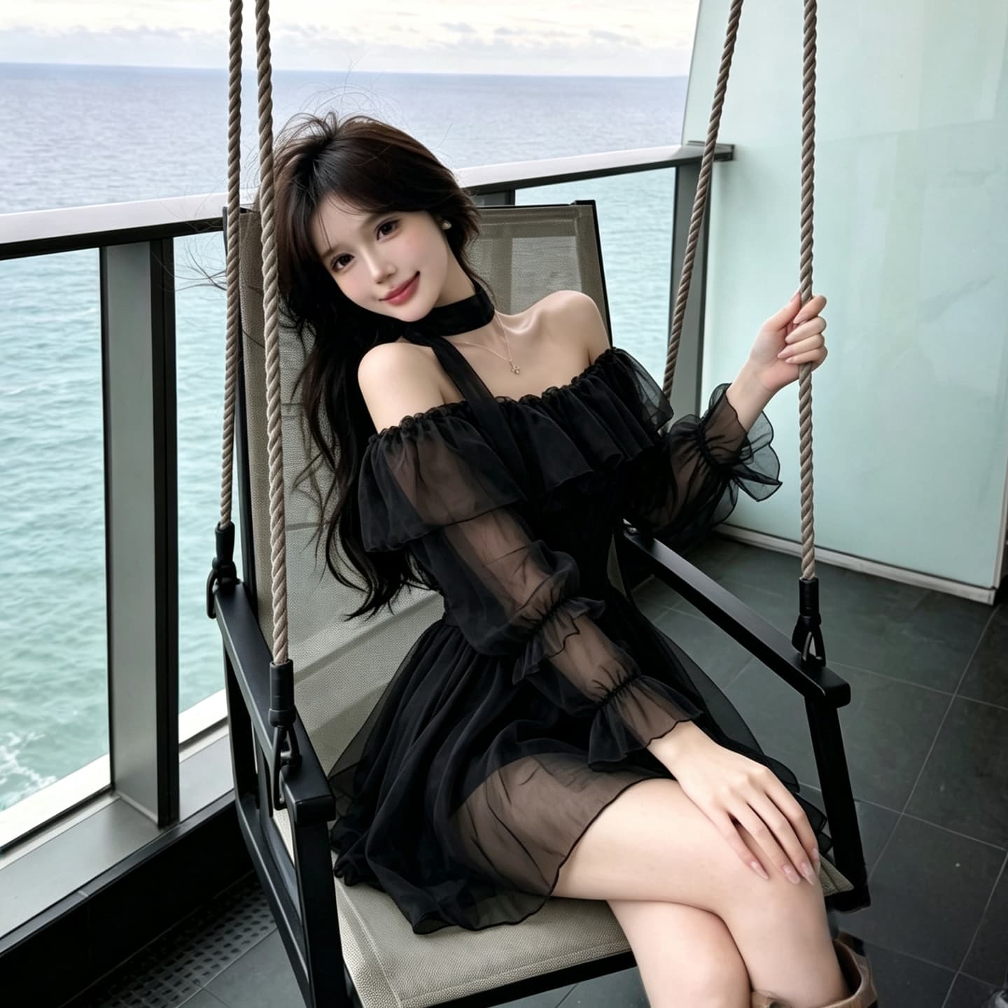 정가 섹시함 순수한 욕망 핫걸 휴가 바람 오프숄더 레오파드 무늬 쉬폰 블라우스 긴팔 맨위 루즈핏 프릴 미니 스커트 상세 이미지 25