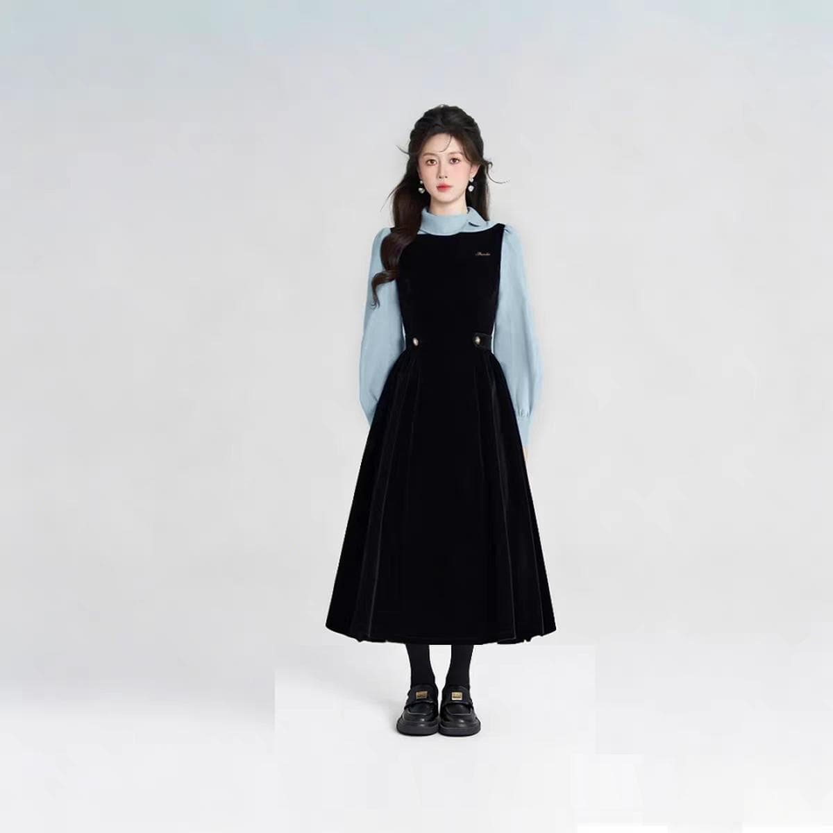 빅 사이즈 여성 의류 프랑스식 명문 여성 봄 새로운 그는 벤 바람 슬림해 보이는 페이크 레이어드 드레스 상세 이미지 4